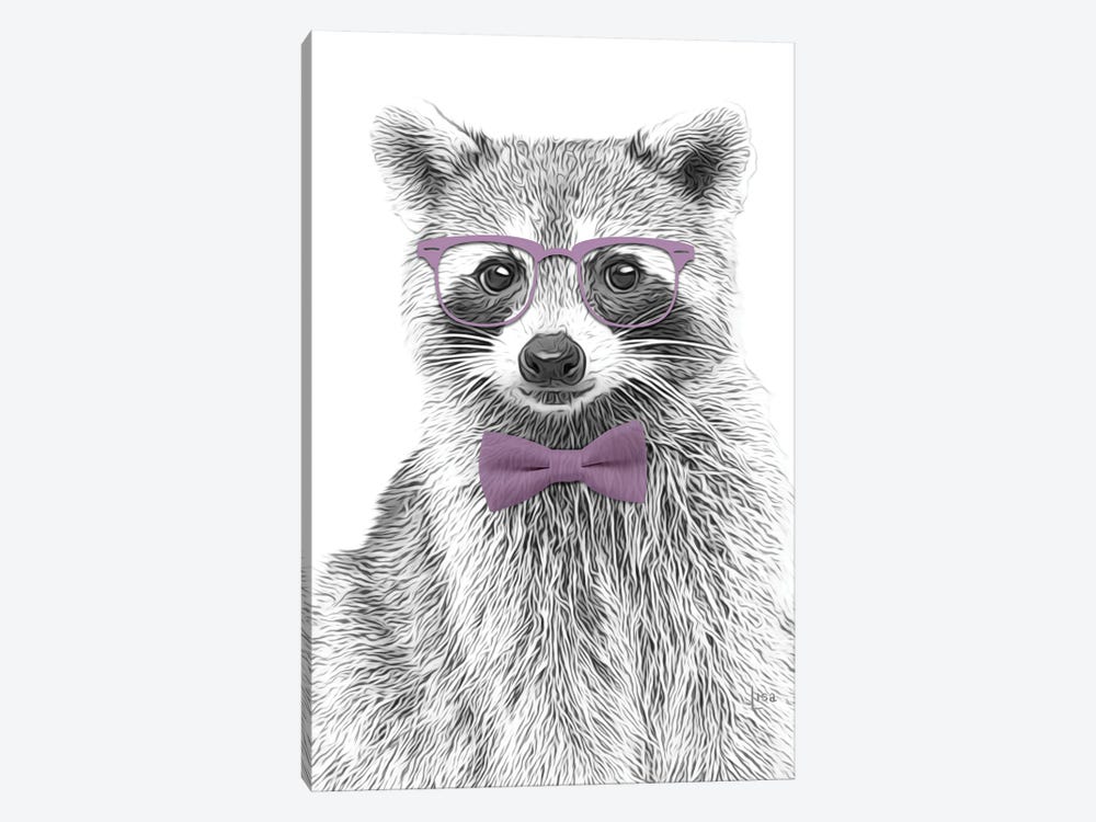 Raccoon With Glasses And Purple Bow Tie by Printable Lisa's Pets 1-piece Canvas Art Print