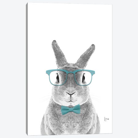 Bunny With Glasses And Aqua Bow Tie Canvas Print #LIP453} by Printable Lisa's Pets Canvas Print