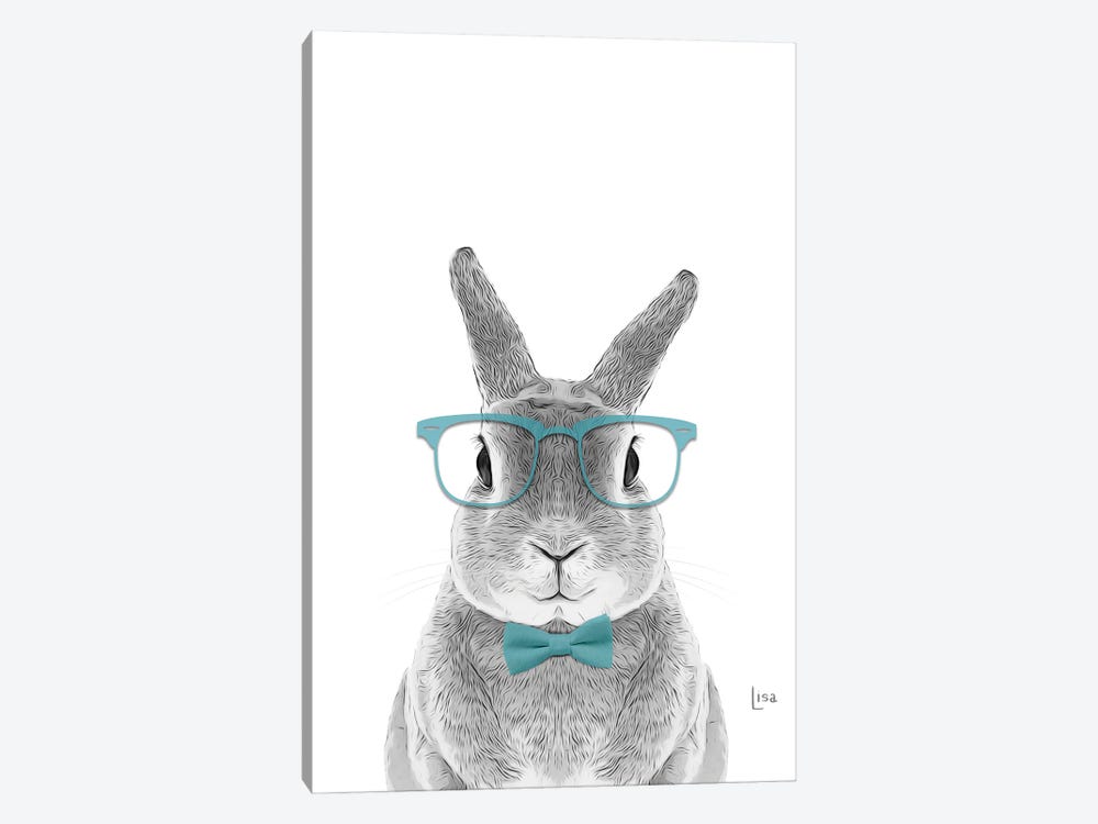 Bunny With Glasses And Aqua Bow Tie by Printable Lisa's Pets 1-piece Canvas Artwork