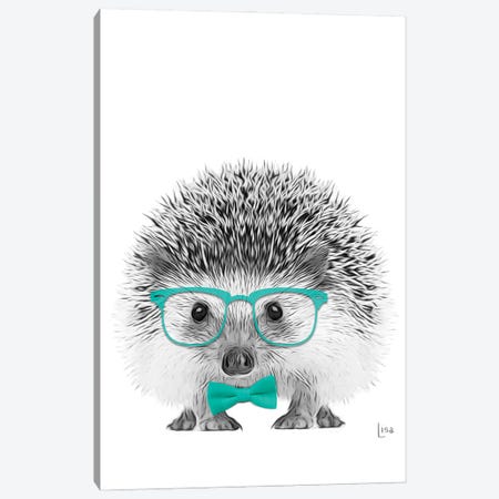 Hedgehog With Glasses And Aqua Bow Tie Canvas Print #LIP454} by Printable Lisa's Pets Canvas Wall Art