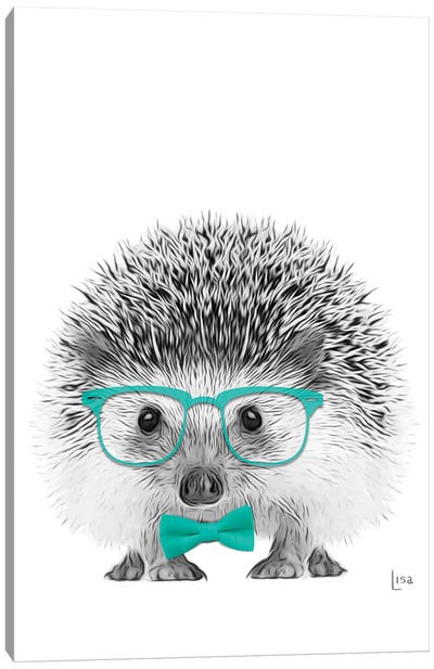 Hedgehog With Glasses And Aqua Bow Tie Canvas Art Print - Printable Lisa's Pets