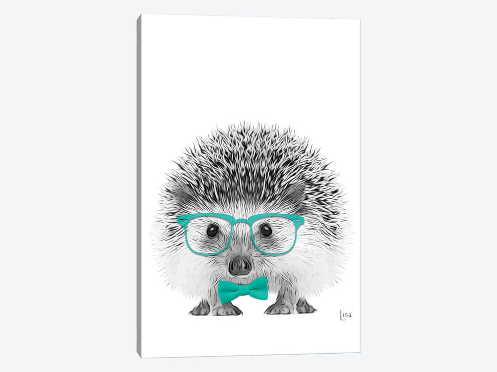 Hedgehog With Glasses And Aqua Bow Tie by Printable Lisa's Pets 1-piece Canvas Art Print