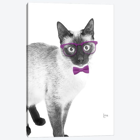 Siamese Cat With Glasses And Purple Bow Tie Canvas Print #LIP456} by Printable Lisa's Pets Canvas Artwork