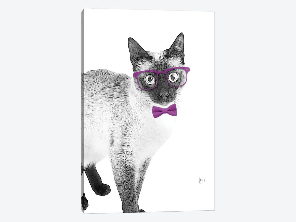 Siamese Cat With Glasses And Purple Bow Tie by Printable Lisa's Pets 1-piece Art Print