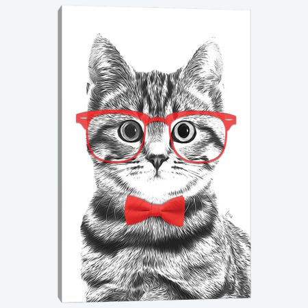 Cat With Glasses And Red Bow Tie Canvas Print #LIP457} by Printable Lisa's Pets Canvas Art