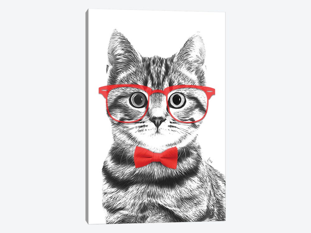 Cat With Glasses And Red Bow Tie by Printable Lisa's Pets 1-piece Canvas Wall Art