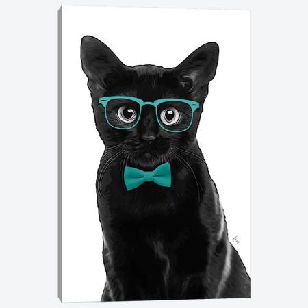 Black Cat With Glasses And Water Bow Tie Canvas Print #LIP458} by Printable Lisa's Pets Art Print