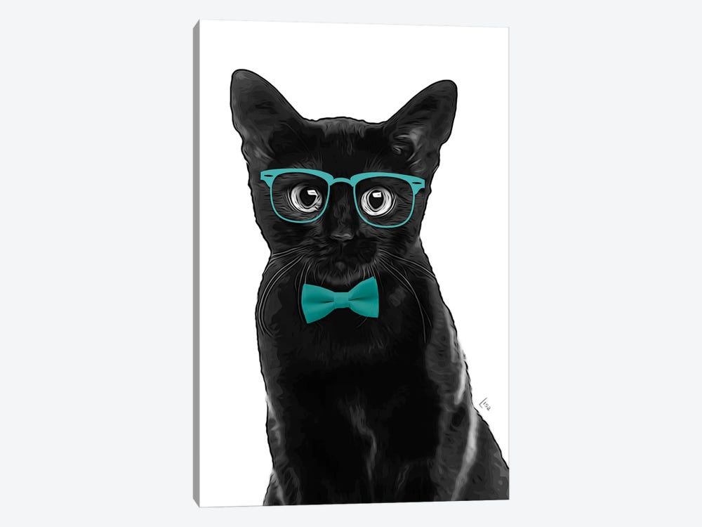Black Cat With Glasses And Water Bow Tie by Printable Lisa's Pets 1-piece Art Print