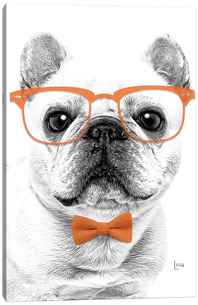French Bulldog With Orange Glasses And Bow Tie Canvas Art Print - French Bulldog Art