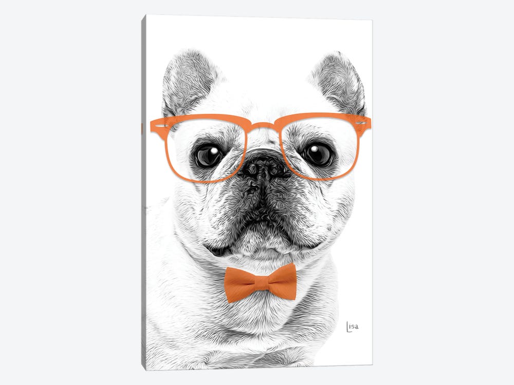 French Bulldog With Orange Glasses And Bow Tie by Printable Lisa's Pets 1-piece Canvas Wall Art