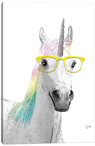 Unicorn With Yellow Glasses Canvas Art Print - Unicorn Art