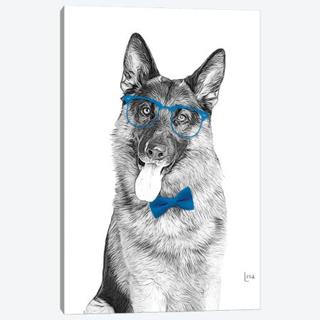 German Shepherd With Glasses And Blue Bow Tie Canvas Print #LIP460} by Printable Lisa's Pets Canvas Artwork