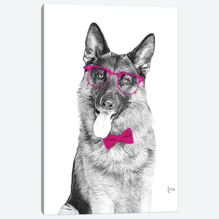 German Shepherd With Glasses And Magenta Bow Tie Canvas Print #LIP461} by Printable Lisa's Pets Canvas Wall Art