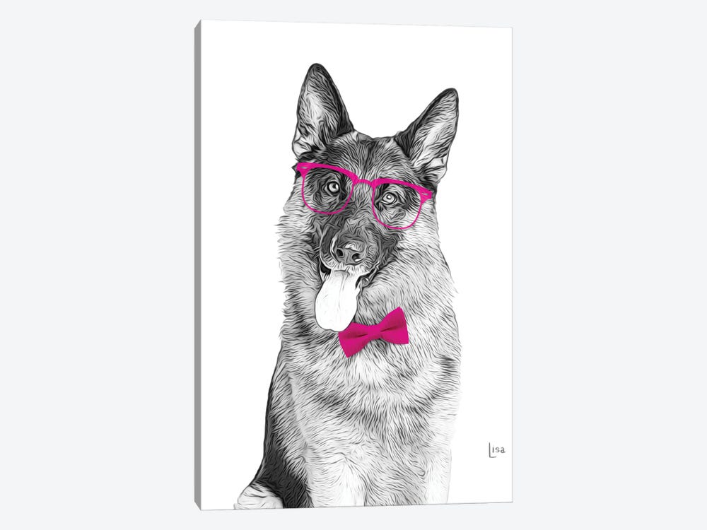 German Shepherd With Glasses And Magenta Bow Tie by Printable Lisa's Pets 1-piece Canvas Art Print