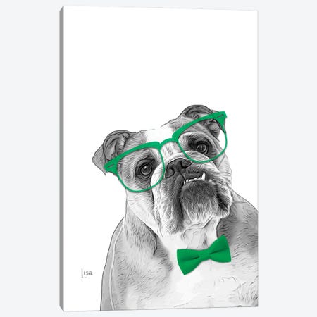 English Bulldog With Green Glasses And Bow Tie Canvas Print #LIP462} by Printable Lisa's Pets Canvas Art