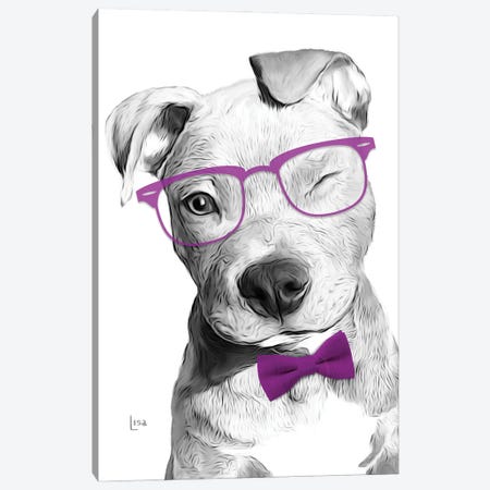 Pitbull With Glasses And Purple Bow Tie Canvas Print #LIP463} by Printable Lisa's Pets Canvas Wall Art