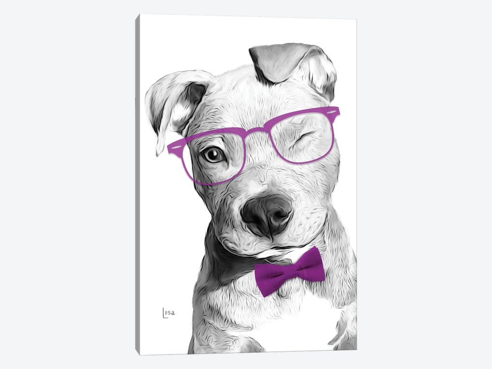 Pitbull With Glasses And Purple Bow Tie by Printable Lisa's Pets 1-piece Art Print
