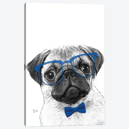 Pug With Glasses And Blue Now Tie Canvas Print #LIP464} by Printable Lisa's Pets Canvas Print