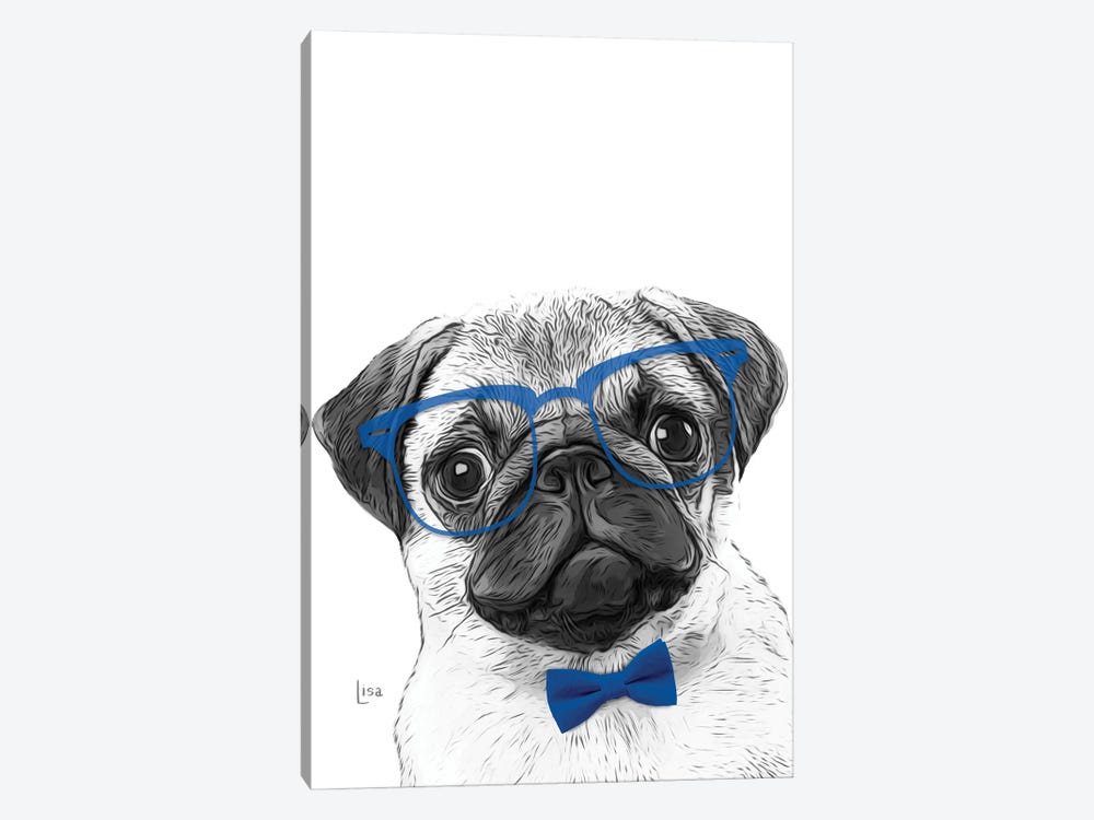 Pug With Glasses And Blue Now Tie by Printable Lisa's Pets 1-piece Canvas Wall Art