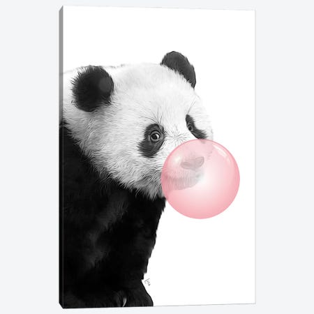 Panda With Pink Bubble Canvas Print #LIP465} by Printable Lisa's Pets Canvas Art Print