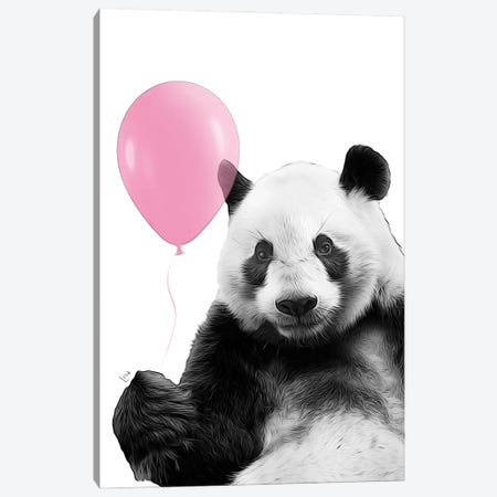 Panda With Pink Balloon Canvas Print #LIP466} by Printable Lisa's Pets Canvas Art Print