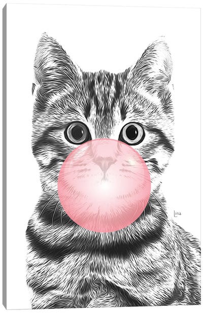 Cat With Pink Bubble Canvas Art Print - Printable Lisa's Pets