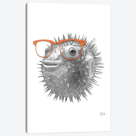 Puffer Fish With Orange Glasses Canvas Print #LIP468} by Printable Lisa's Pets Canvas Artwork