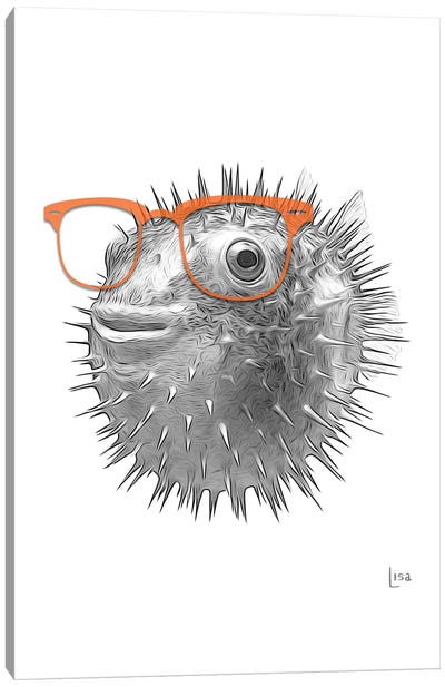 Puffer Fish With Orange Glasses Canvas Art Print
