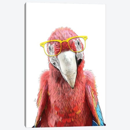 Red Parrot With Yellow Glasses Canvas Print #LIP469} by Printable Lisa's Pets Canvas Wall Art