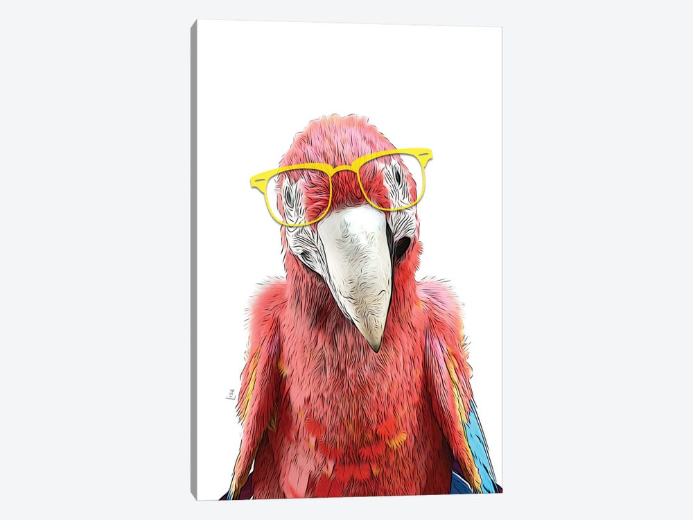Red Parrot With Yellow Glasses by Printable Lisa's Pets 1-piece Canvas Art Print