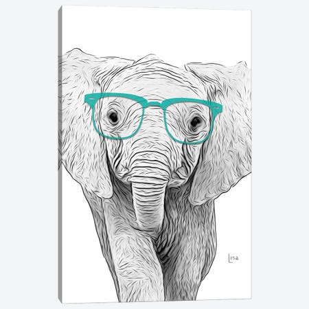 Elephant With Blue Glasses Canvas Print #LIP470} by Printable Lisa's Pets Canvas Print