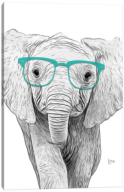 Elephant With Blue Glasses Canvas Art Print - Printable Lisa's Pets