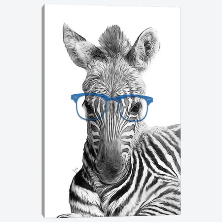 Baby Zebra With Blue Glasses Canvas Print #LIP471} by Printable Lisa's Pets Art Print
