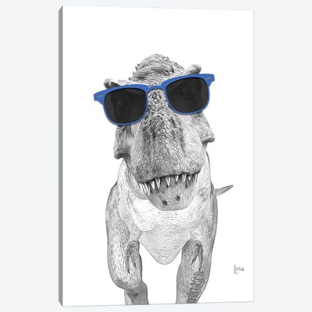 T-Rex Dinosaur With Blue Sunglasses Canvas Print #LIP472} by Printable Lisa's Pets Canvas Art Print