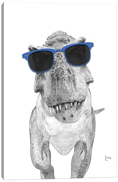 T-Rex Dinosaur With Blue Sunglasses Canvas Art Print - Dinosaur Art