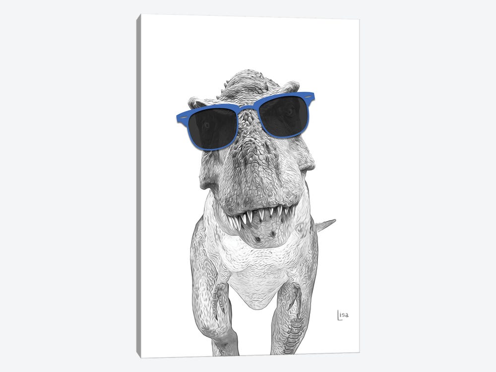 T-Rex Dinosaur With Blue Sunglasses by Printable Lisa's Pets 1-piece Canvas Print
