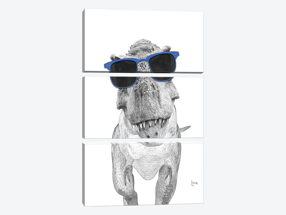 T-Rex Dinosaur With Blue Sunglasses by Printable Lisa's Pets 3-piece Canvas Art Print