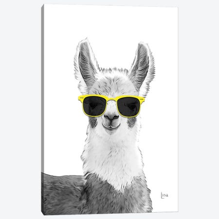 Llama With Yellow Sunglasses Canvas Print #LIP473} by Printable Lisa's Pets Canvas Art Print