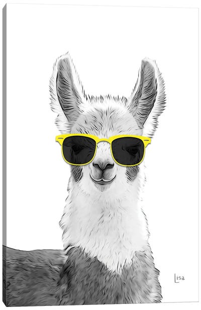 Llama With Yellow Sunglasses Canvas Art Print