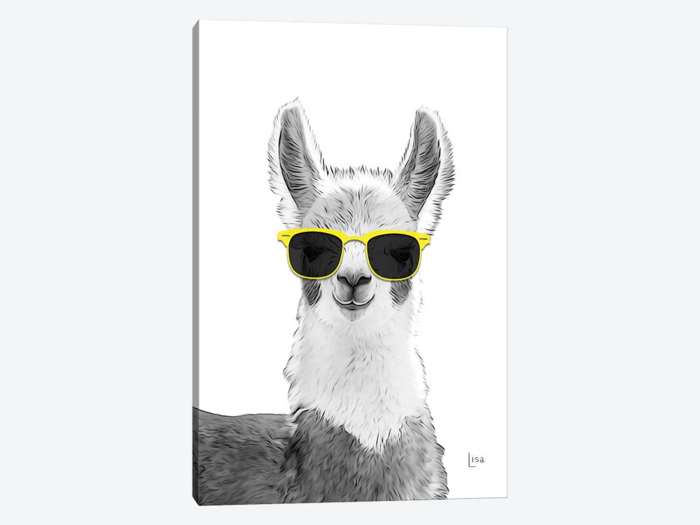Llama With Yellow Sunglasses by Printable Lisa's Pets 1-piece Canvas Artwork