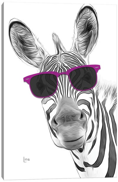 Zebra With Purple Sunglasses Canvas Art Print - Zebra Art