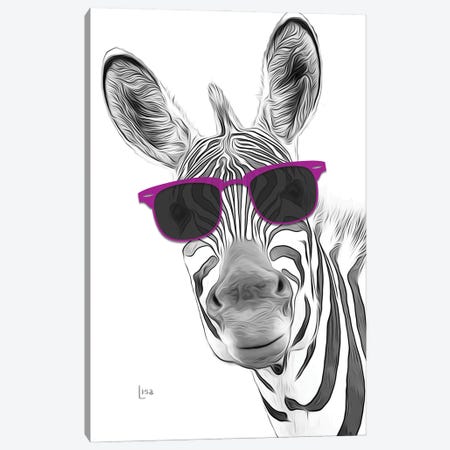 Zebra With Purple Sunglasses Canvas Print #LIP475} by Printable Lisa's Pets Canvas Wall Art