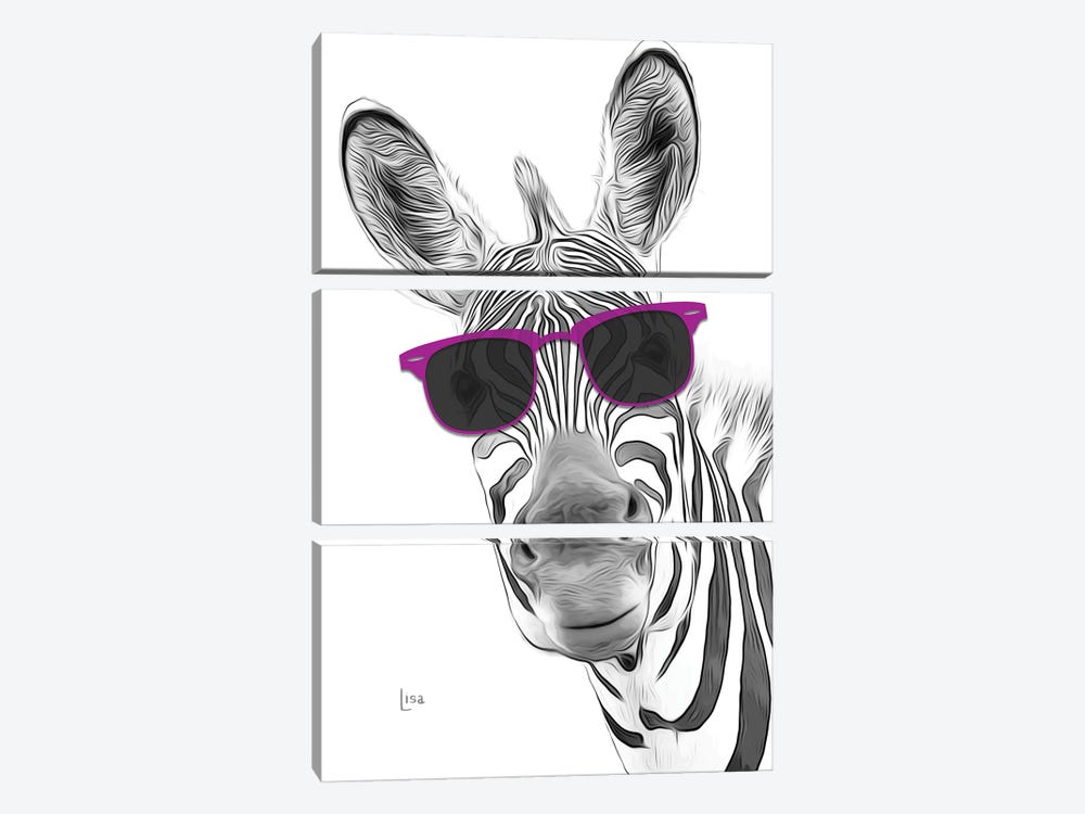 Zebra With Purple Sunglasses by Printable Lisa's Pets 3-piece Canvas Wall Art