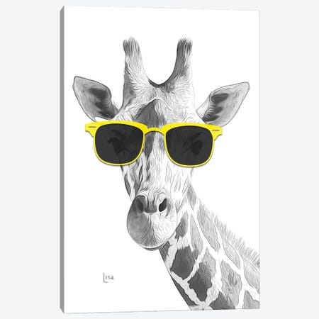 Giraffe With Yellow Sunglasses Canvas Print #LIP476} by Printable Lisa's Pets Canvas Wall Art