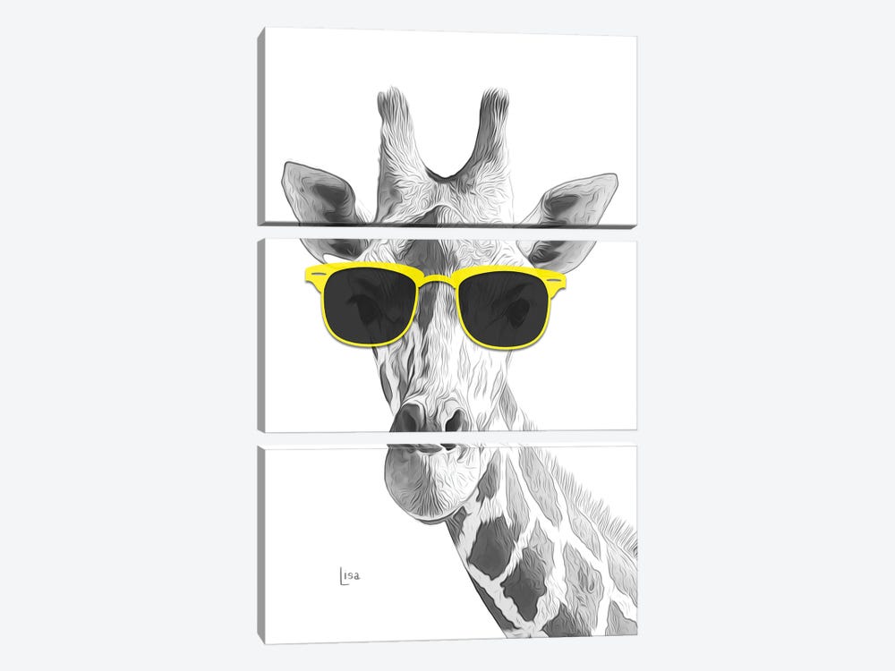 Giraffe With Yellow Sunglasses by Printable Lisa's Pets 3-piece Canvas Print