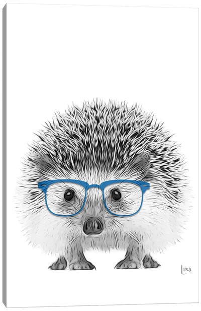 Hedgehog With Blue Glasses Canvas Art Print - Printable Lisa's Pets