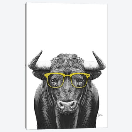 Bull With Yellow Glasses Canvas Print #LIP49} by Printable Lisa's Pets Canvas Artwork