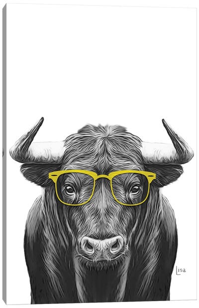 Bull With Yellow Glasses Canvas Art Print - Bull Art