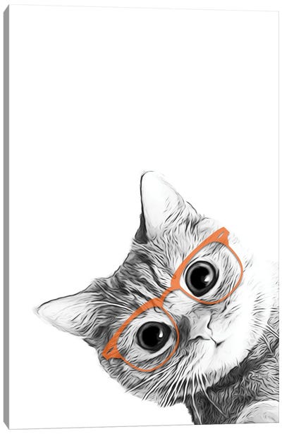 Cat With Orange Glasses Canvas Art Print - Tabby Cat Art