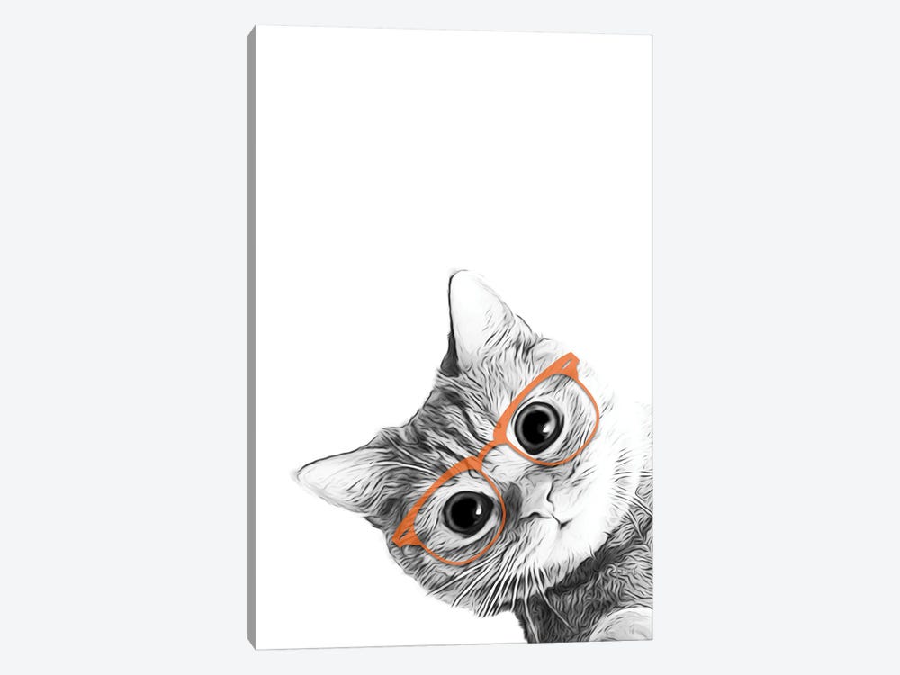 Cat With Orange Glasses by Printable Lisa's Pets 1-piece Canvas Wall Art
